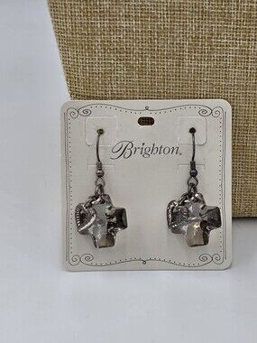 Brighton Karma Silver-Tone Crystal Cross Drop Earrings
